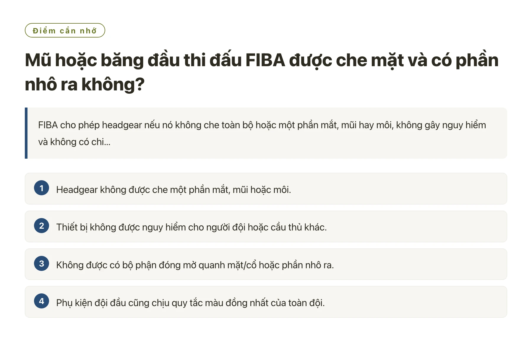 Mũ hoặc băng đầu thi đấu FIBA được che mặt và có phần nhô ra không?——全文要点速览