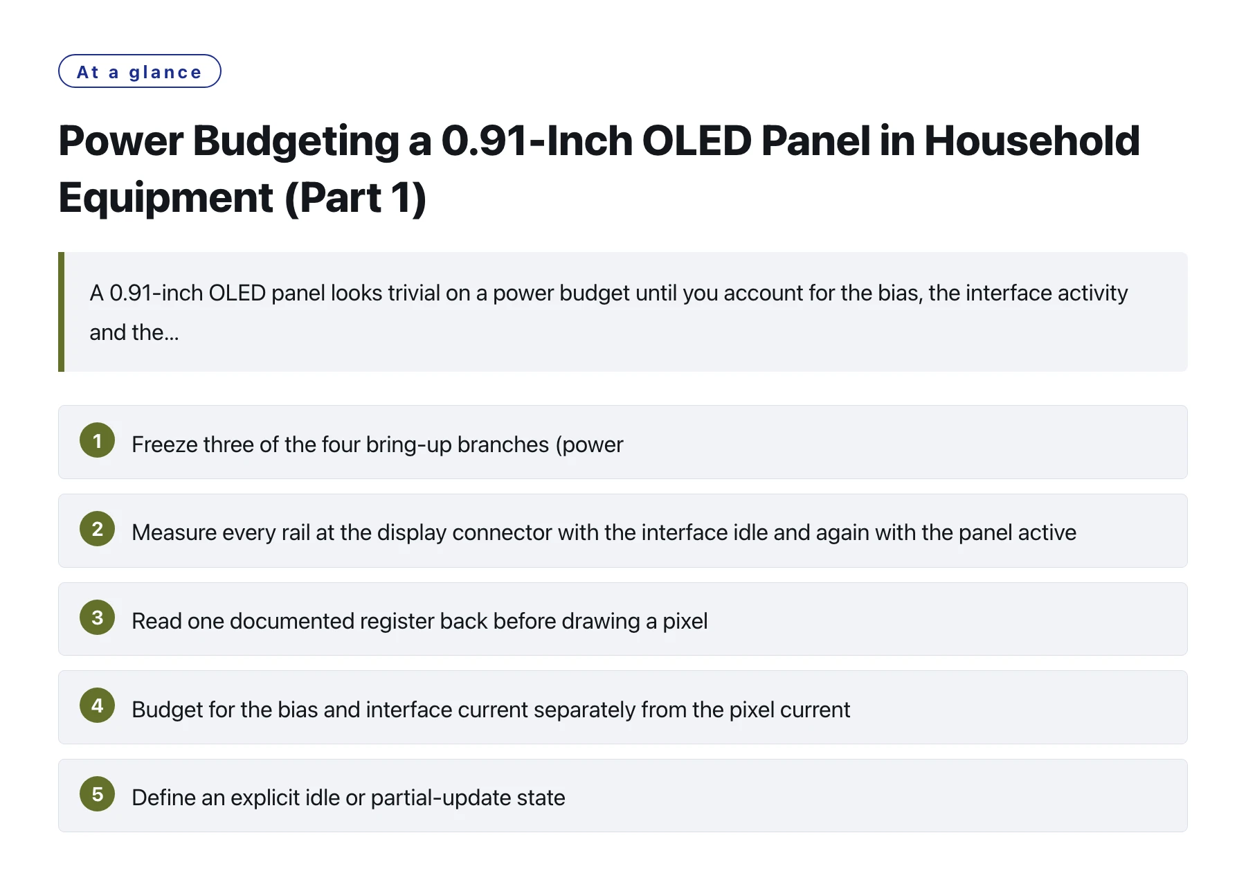 Power Budgeting a 0.91-Inch OLED Panel in Household Equipment (Part 1)——全文要点速览